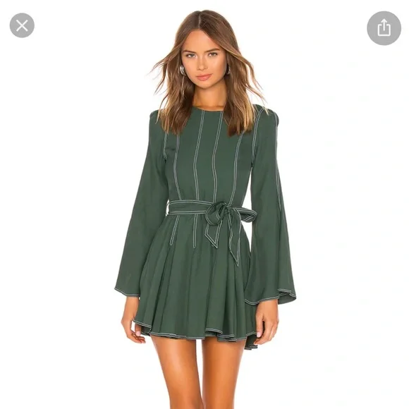 tularosa dark green dress white stiching - Picture 1 of 4